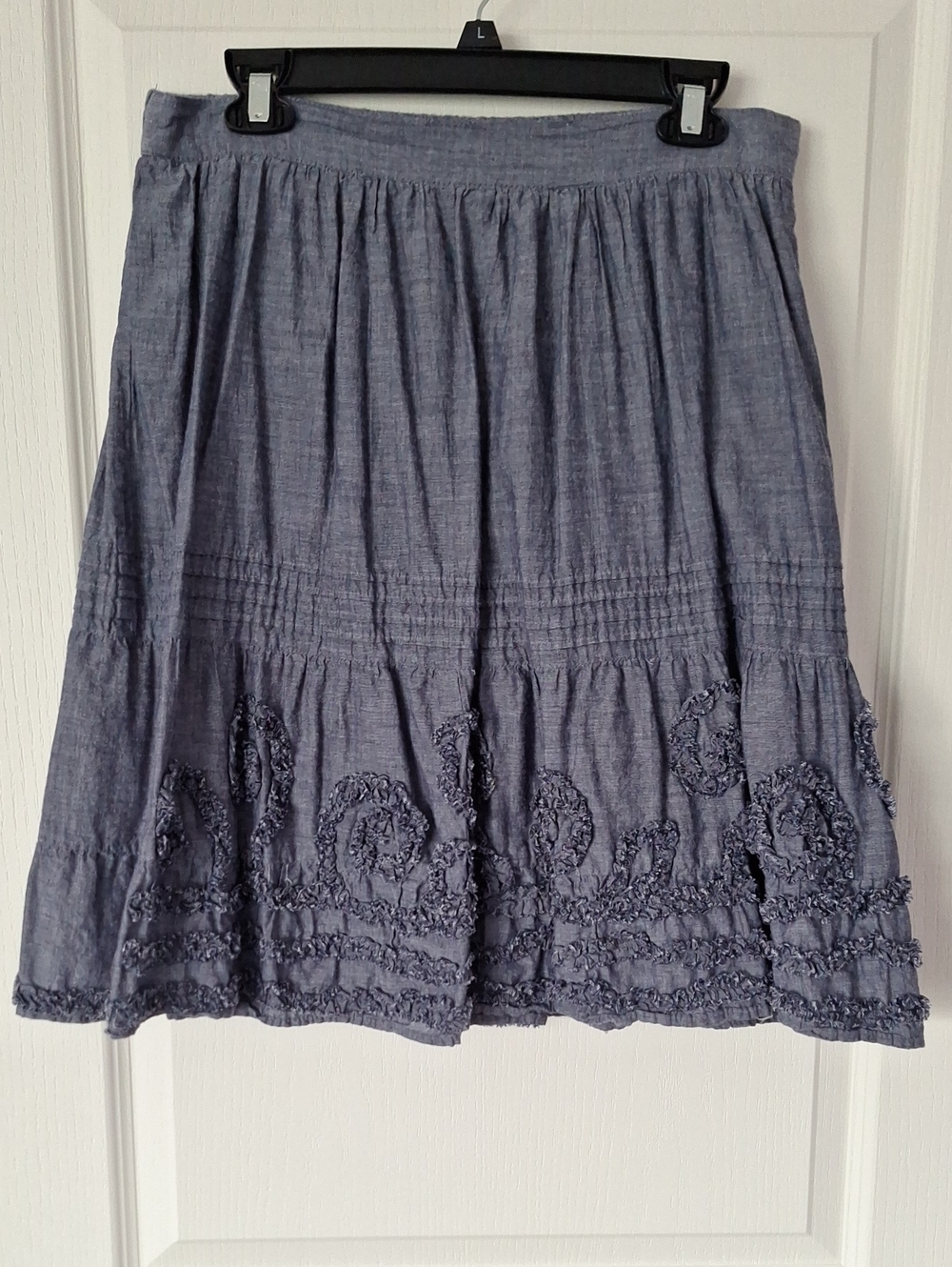 Studio West Embroidered Tiered Skirt - Slate Blue